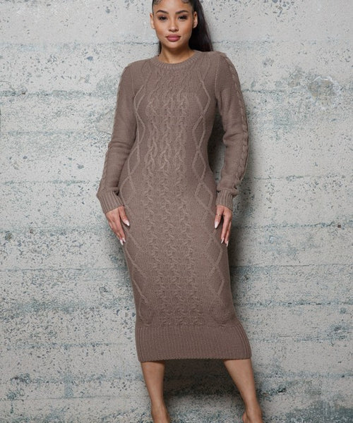 Cable Pattern Sweater Long Dresses
