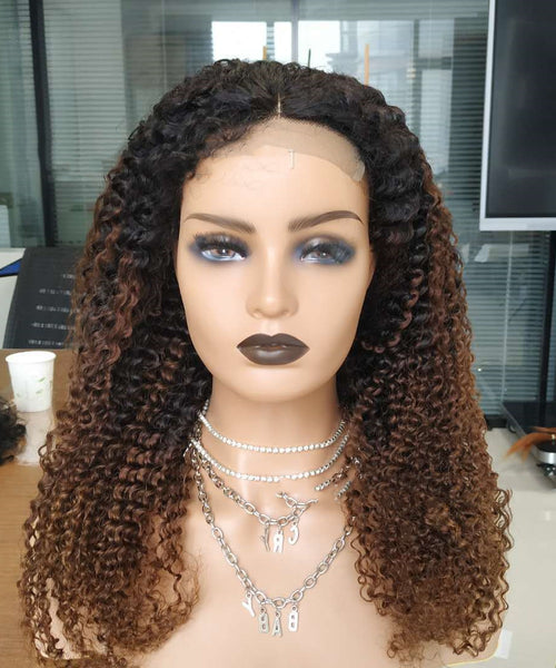 10A Ombre Human Hair Kinky Curly 4x4 Lace Front Wigs T1B 30