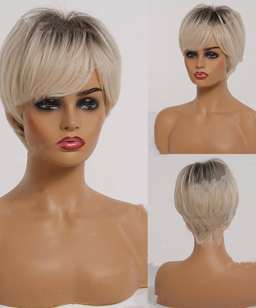 Short Straight Ombre Blonde Synthetic Hair Wigs With Bangs